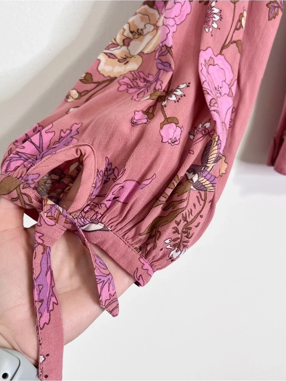 SPELL & THE GYPSY Rosa Wrap Blouse Top Pink Floral Boho Size M Long Sleeve